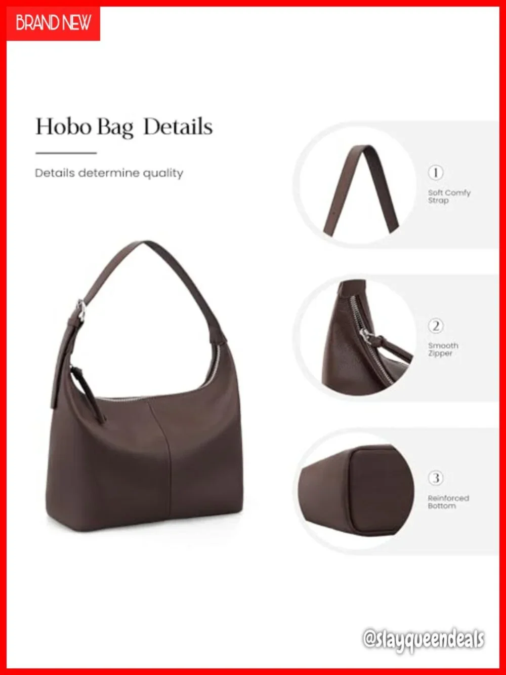 Genuine Leather Slouchy Hobo Bag for Women - Lightweight Work Shoulder Purse